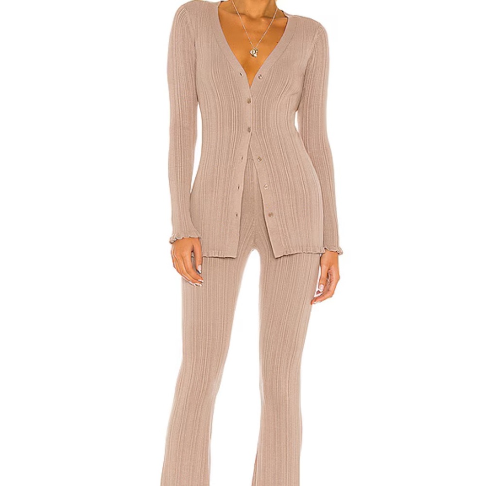 Variegated Rib Cardi Set in Taupe Tularosa